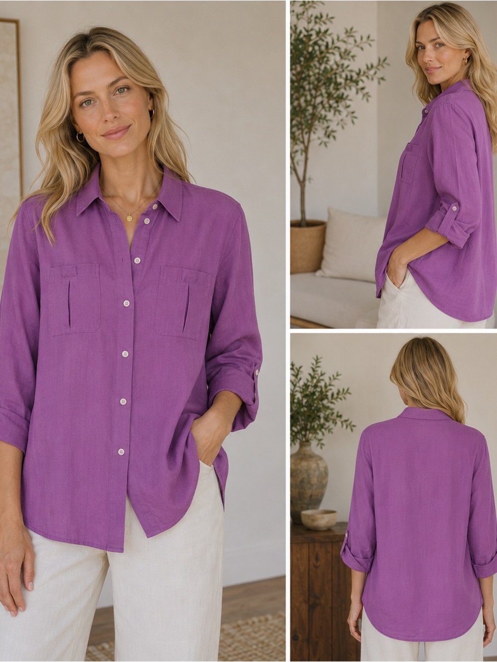 NWT Investment Gold Label Non-Iron Linen Roll-Tab Sleeve Relaxed Shirt Sz 16 W